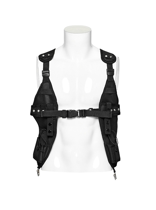 Handsome Adjustable Black Nylon With Clip Buckle Punk Style Men's Harness