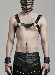 Personalized Black PU Patent Leather With Metal Buckle Link Punk Style Adjustable Harness