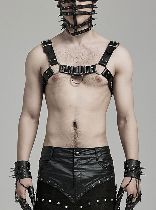 Personalized Black PU Patent Leather With Metal Buckle Link Punk Style Adjustable Harness