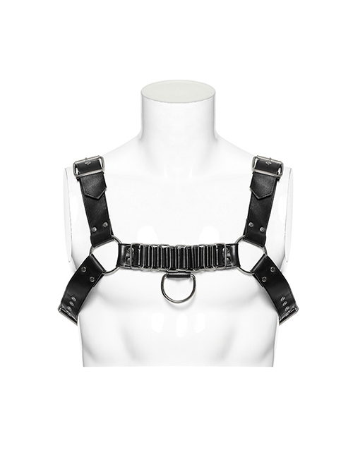 Personalized Black PU Patent Leather With Metal Buckle Link Punk Style Adjustable Harness