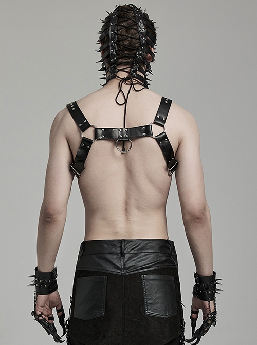 Personalized Black PU Patent Leather With Metal Buckle Link Punk Style Adjustable Harness