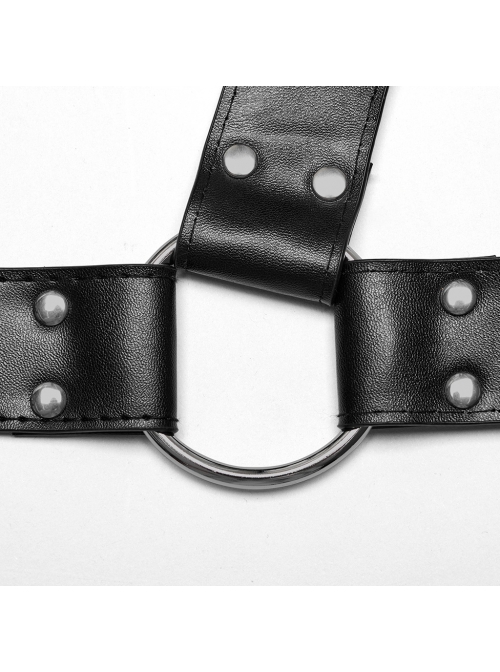Personalized Black PU Patent Leather With Metal Buckle Link Punk Style Adjustable Harness