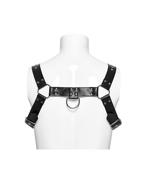 Personalized Black PU Patent Leather With Metal Buckle Link Punk Style Adjustable Harness
