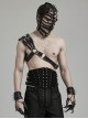 Black One Shoulder Three Row Pu Leather Bag With Metal Ring Link Punk Style Adjustable Harness
