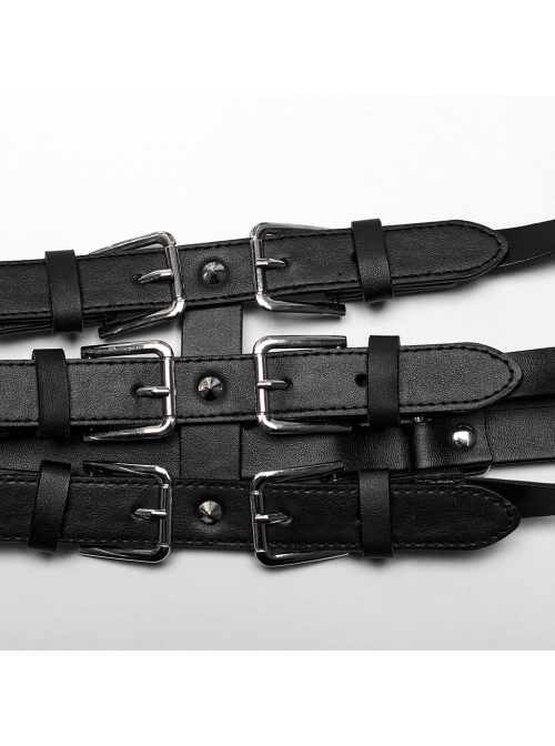 Black One Shoulder Three Row Pu Leather Bag With Metal Ring Link Punk Style Adjustable Harness
