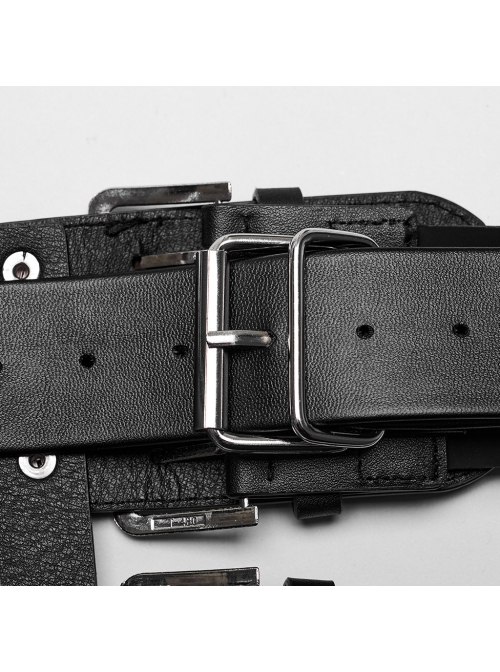 Black One Shoulder Three Row Pu Leather Bag With Metal Ring Link Punk Style Adjustable Harness