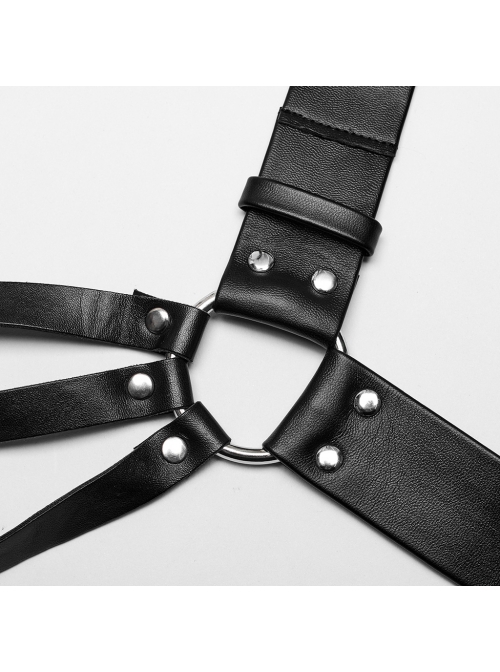 Black One Shoulder Three Row Pu Leather Bag With Metal Ring Link Punk Style Adjustable Harness