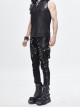 Black Asymmetric Rivet Side Pocket Splice Hand Rubbed Leather Punk Pants