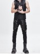 Black Asymmetric Rivet Side Pocket Splice Hand Rubbed Leather Punk Pants