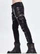 Black Asymmetric Rivet Side Pocket Splice Hand Rubbed Leather Punk Pants