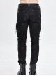 Black Asymmetric Rivet Side Pocket Splice Hand Rubbed Leather Punk Pants