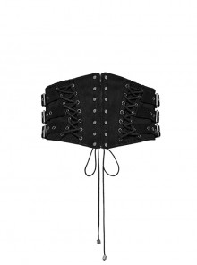 Personalized Black Non Elastic Denim With Mesh Front Center Zipper And String Punk Style Adjustable Men`s Girdle