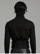Personalized Black Non Elastic Denim With Mesh Front Center Zipper And String Punk Style Adjustable Men`s Girdle