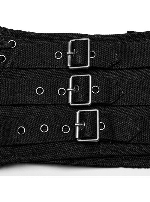 Personalized Black Non Elastic Denim With Mesh Front Center Zipper And String Punk Style Adjustable Men`s Girdle