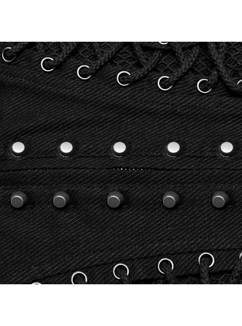 Personalized Black Non Elastic Denim With Mesh Front Center Zipper And String Punk Style Adjustable Men`s Girdle