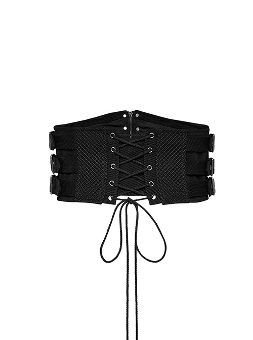 Personalized Black Non Elastic Denim With Mesh Front Center Zipper And String Punk Style Adjustable Men`s Girdle