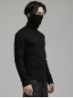 Handsome Black Simple Stretch High Collar Ear Hanging Punk Style Long Sleeve T-Shirt
