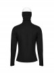 Handsome Black Simple Stretch High Collar Ear Hanging Punk Style Long Sleeve T-Shirt