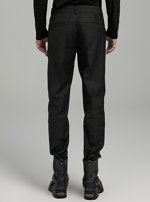 Black Simple Fit Non Elastic Woven String Punk Style Men's Trousers