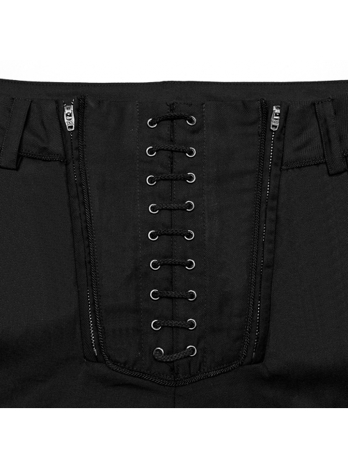 Black Simple Fit Non Elastic Woven String Punk Style Men's Trousers