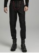Black And Red Simple Fit Non Elastic Woven String Punk Style Men's Trousers