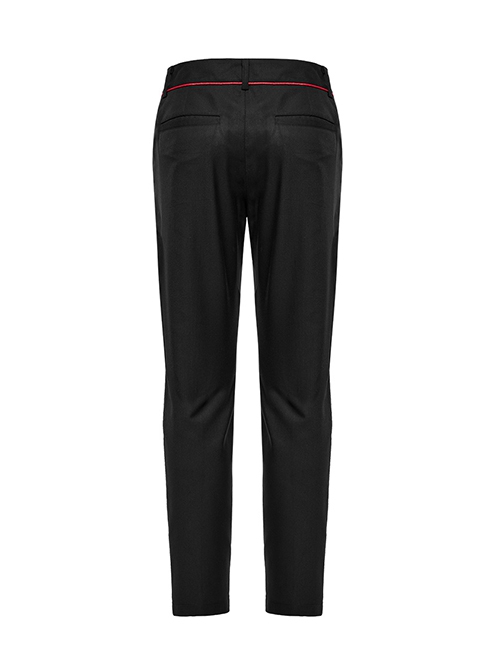 Black And Red Simple Fit Non Elastic Woven String Punk Style Men's Trousers