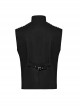 Handsome Black Twill Woven Stitching Crackled Leather Mesh Shoulder Eyelet String Punk Style Sleeveless Three Dimensional Vest
