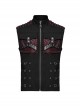 Handsome Black And Red Twill Woven Stitching Crackled Leather Mesh Shoulder Eyelet String Punk Style Sleeveless Three Dimensional Vest