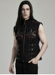 Handsome Black And Red Twill Woven Stitching Crackled Leather Mesh Shoulder Eyelet String Punk Style Sleeveless Three Dimensional Vest