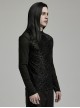 Black Elastic Flocked Mesh Front Chest With Gorgeous Printed Patterns And Simple Solid Color Sleeves Gothic Style Men's Long Sleeved T-Shirt