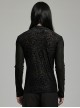 Black Elastic Flocked Mesh Front Chest With Gorgeous Printed Patterns And Simple Solid Color Sleeves Gothic Style Men's Long Sleeved T-Shirt