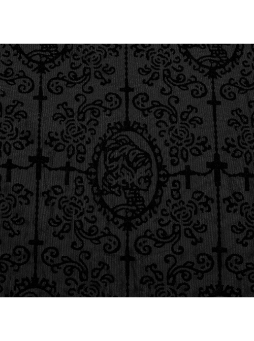 Black Elastic Flocked Mesh Front Chest With Gorgeous Printed Patterns And Simple Solid Color Sleeves Gothic Style Men's Long Sleeved T-Shirt