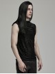 Simple Black Stretch Flocking Pattern Shoulder Webbing Decorated Gothic Style Men's Vest