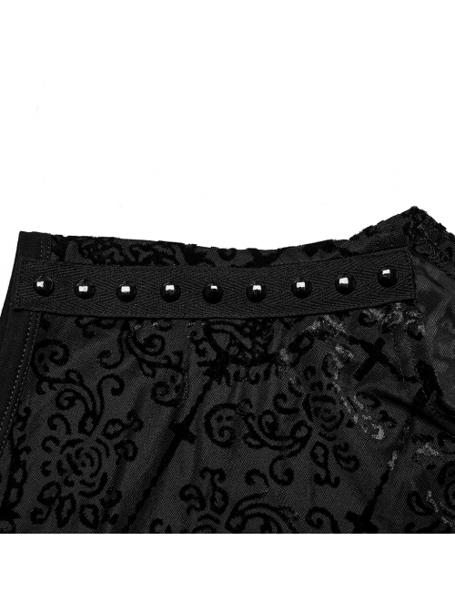 Simple Black Stretch Flocking Pattern Shoulder Webbing Decorated Gothic Style Men's Vest