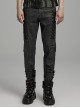 Black And Gray Old Look Slightly Elastic Woven Trousers With Floral Cord Decoration And Punk Style Casual Trousers