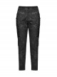 Black And Gray Old Look Slightly Elastic Woven Trousers With Floral Cord Decoration And Punk Style Casual Trousers