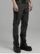 Black And Gray Old Look Slightly Elastic Woven Trousers With Floral Cord Decoration And Punk Style Casual Trousers