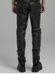 Black And Gray Old Look Slightly Elastic Woven Trousers With Floral Cord Decoration And Punk Style Casual Trousers