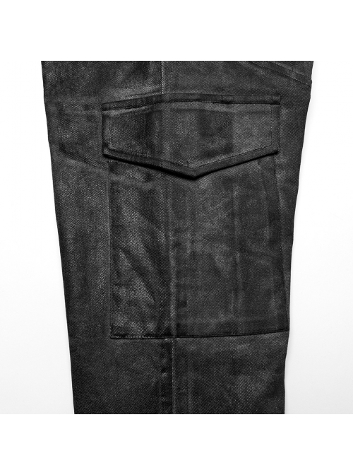 Black And Gray Old Look Slightly Elastic Woven Trousers With Floral Cord Decoration And Punk Style Casual Trousers