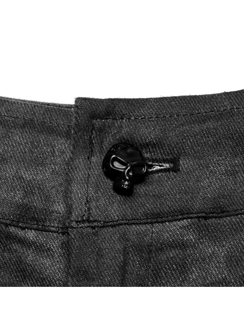 Black And Gray Old Look Slightly Elastic Woven Trousers With Floral Cord Decoration And Punk Style Casual Trousers