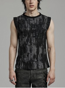 Old Black And Gray Decadent Texture Shoulder Eyelet Webbing Decoration Gothic Style Daily Sleeveless Vest