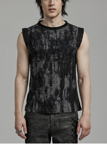 Old Black And Gray Decadent Texture Shoulder Eyelet Webbing Decoration Gothic Style Daily Sleeveless Vest