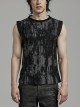 Old Black And Gray Decadent Texture Shoulder Eyelet Webbing Decoration Gothic Style Daily Sleeveless Vest