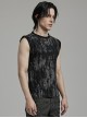 Old Black And Gray Decadent Texture Shoulder Eyelet Webbing Decoration Gothic Style Daily Sleeveless Vest