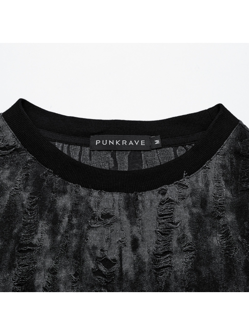 Old Black And Gray Decadent Texture Shoulder Eyelet Webbing Decoration Gothic Style Daily Sleeveless Vest