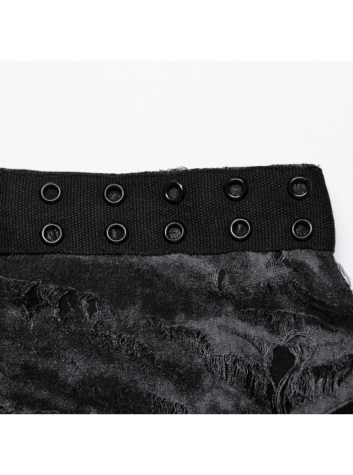 Old Black And Gray Decadent Texture Shoulder Eyelet Webbing Decoration Gothic Style Daily Sleeveless Vest