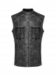 Black And Gray Distressed Woven With Stretch Rhombus Mesh Punk Style Men's Sleeveless Shirt