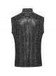 Black And Gray Distressed Woven With Stretch Rhombus Mesh Punk Style Men's Sleeveless Shirt
