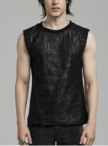 Old Style Black Shabby Decadent Muscular Shoulder Eyelet Webbing Gothic Style Daily Sleeveless Vest
