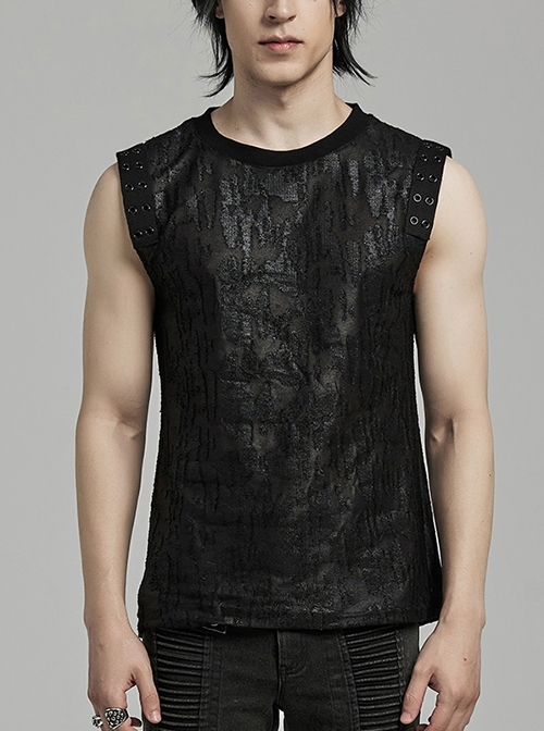 Old Style Black Shabby Decadent Muscular Shoulder Eyelet Webbing Gothic Style Daily Sleeveless Vest